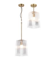 Dupa Gold Pendant/Semi Flush/Semi Flush 1 x E27 With Square Ribbed Glass (C)
