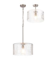 Dupa 38cm Satin Nickel Pendant/Semi Flush/Semi Flush 1 x E27 With Drum Ribbed Glass (B)