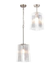 Dupa Satin Nickel Pendant/Semi Flush/Semi Flush 1 x E27 With Square Ribbed Glass (C)