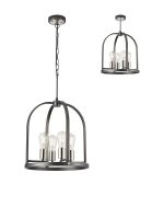 Sora 42.5cm Pendant/Semi Flush Round 4 Light E27, Pewter / Polished Nickel