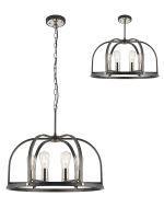 Sora 62cm Pendant/Semi Flush Round 6 Light E27, Pewter / Polished Nickel