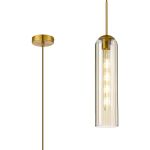 Zara 2.1m Single Pendant, 1 Light Adjustable E27, Brass Gold / Cognac