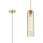 Zara 2.1m Single Pendant, 1 Light Adjustable E27, Satin Gold / Cognac