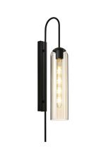 Zara 70cm Curved Wall Light, 1 Light E27, Satin Black / Cognac