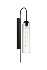 Zara 70cm Curved Wall Light, 1 Light E27, Satin Black / Clear