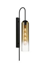 Zara 70cm Curved Wall Light, 1 Light E27, Satin Black / Gold Fade