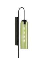 Zara 70cm Curved Wall Light, 1 Light E27, Satin Black / Green