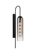 Zara 70cm Curved Wall Light, 1 Light E27, Satin Black / Smoke Fade