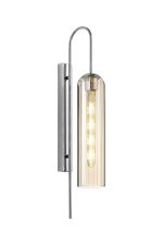 Zara 70cm Curved Wall Light, 1 Light E27, Polished Nickel / Cognac