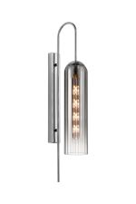 Zara 70cm Curved Wall Light, 1 Light E27, Polished Nickel / Smoke Fade