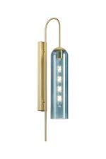 Zara 70cm Curved Wall Light, 1 Light E27, Satin Gold / Blue