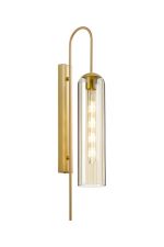Zara 70cm Curved Wall Light, 1 Light E27, Satin Gold / Cognac