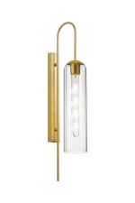 Zara 70cm Curved Wall Light, 1 Light E27, Satin Gold / Clear