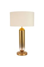 Zara Tubular Table Lamp, 1 Light E27, Brass Gold/Gold Fade Glass/Ivory/Champagne 40cm Velvet Shade