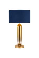 Zara Tubular Table Lamp, 1 Light E27, Brass Gold/Gold Fade Glass/Navy/Gold 40cm Velvet Shade