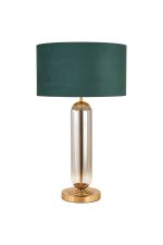 Zara Tubular Table Lamp, 1 Light E27, Brass Gold/Smoke Fade Glass/Forest Green 40cm Velvet Shade