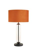 Zara Tubular Table Lamp, 1 Light E27, Satin Black/Clear Glass/Burnt Orange/Copper 40cm Velvet Shade
