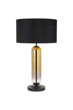 Zara Tubular Table Lamp, 1 Light E27, Satin Black/Gold Fade Glass/Black/Prosecco 40cm Velvet Shade