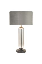 Zara Tubular Table Lamp, 1 Light E27, Satin Black/Smoke Fade Glass/Dark Grey/Silver 40cm Velvet Shade