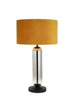 Zara Tubular Table Lamp, 1 Light E27, Satin Black/Smoke Fade Glass/Ochre 40cm Velvet Shade