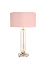 Zara Tubular Table Lamp, 1 Light E27, Polished Nickel/Clear Glass/Blush Pink/Prosecco 40cm Velvet Shade