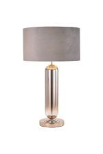 Zara Tubular Table Lamp, 1 Light E27, Polished Nickel/Smoke Fade Glass/Light Grey 40cm Velvet Shade