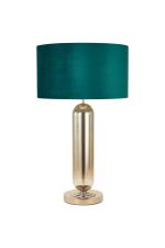 Zara Tubular Table Lamp, 1 Light E27, Polished Nickel/Smoke Fade Glass/Teal 40cm Velvet Shade