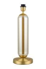 Zara Tubular Table Lamp Without Shade, 1 Light E27, Satin Gold/Cognac Glass