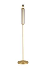 Zara Floor Lamp Without Shade, 1 Light E27, Satin Gold/Cognac Glass