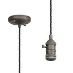 Luxe 11cm Switched Pendant Light (FRAME ONLY) 1.5m, 1 x E27, Pewter / Black 3 Core Twisted Braided Cable