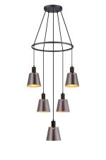 Tera 61cm Ring Pendant With 16cm x 14cm Shade, 5 Light E27, Sand Black/Brown/Copper Metal Shade