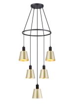 Tera 61cm Ring Pendant With 16cm x 14cm Shade, 5 Light E27, Sand Black/Brass/Gold Metal Shade