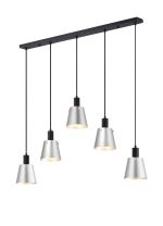 Tera Linear Pendant With 16cm x 14cm Shade, 5 Light E27, Sand Black/Light Grey/Silver Metal Shade