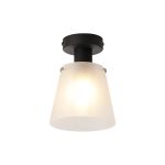 Tera Ceiling Light With 16cm x 14cm Shade, 1 Light E27, Sand Black/Frosted White Glass Shade