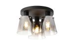 Tera 38cm Round Ceiling Light With 16cm x 14cm Shade, 3 Light E27, Sand Black/Smoke Faded Glass Shade