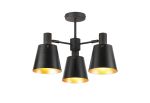 Tera 65cm Semi Ceiling Light Adjustable Arms With 16cm x 14cm Shade, 3 Light E27, Sand Black/Black/Gold Metal Shade