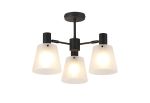Tera 65cm Semi Ceiling Light Adjustable Arms With 16cm x 14cm Shade, 3 Light E27, Sand Black/Frosted White Glass Shade