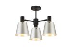 Tera 65cm Semi Ceiling Light Adjustable Arms With 16cm x 14cm Shade, 3 Light E27, Sand Black/Light Grey/Silver Metal Shade