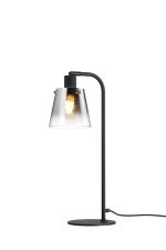 Tera Table Lamp With 16cm x 14cm Shade, 1 Light E27, Sand Black/Smoke Faded Glass Shade
