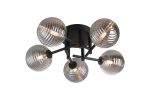 Gana 50cm Semi Flush Ceiling Round, 5 Light G9, IP44, Satin Black/Smoke Ribbed Round Glass