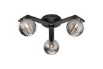 Bagno 51cm Flush Ceiling, 3 Light G9, IP44, Black/Polished Chrome/Smoke Ribbed Round Glass