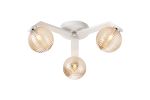 Bagno 51cm Flush Ceiling, 3 Light G9, IP44, White/Polished Chrome/Amber Ribbed Round Glass
