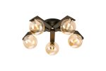Bagno 54cm Flush Ceiling, 5 Light G9, IP44, Black/Polished Chrome/Amber Smooth Round Glass