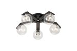 Bagno 54cm Flush Ceiling, 5 Light G9, IP44, Black/Polished Chrome/Clear Smooth Round Glass