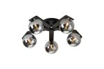 Bagno 54cm Flush Ceiling, 5 Light G9, IP44, Black/Polished Chrome/Smoke Smooth Round Glass