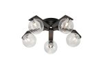 Bagno 54cm Flush Ceiling, 5 Light G9, IP44, Black/Polished Chrome/Clear Ribbed Round Glass