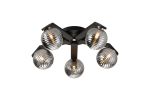 Bagno 54cm Flush Ceiling, 5 Light G9, IP44, Black/Polished Chrome/Smoke Ribbed Round Glass