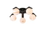 Bagno 54cm Flush Ceiling, 5 Light G9, IP44, Black/Polished Chrome/Brown Round Marble Effect Glass