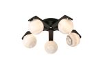 Bagno 54cm Flush Ceiling, 5 Light G9, IP44, Black/Polished Chrome/Grey Round Marble Effect Glass