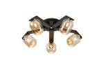 Bagno 54cm Flush Ceiling, 5 Light G9, IP44, Black/Polished Chrome/Amber Smooth Tubular Glass